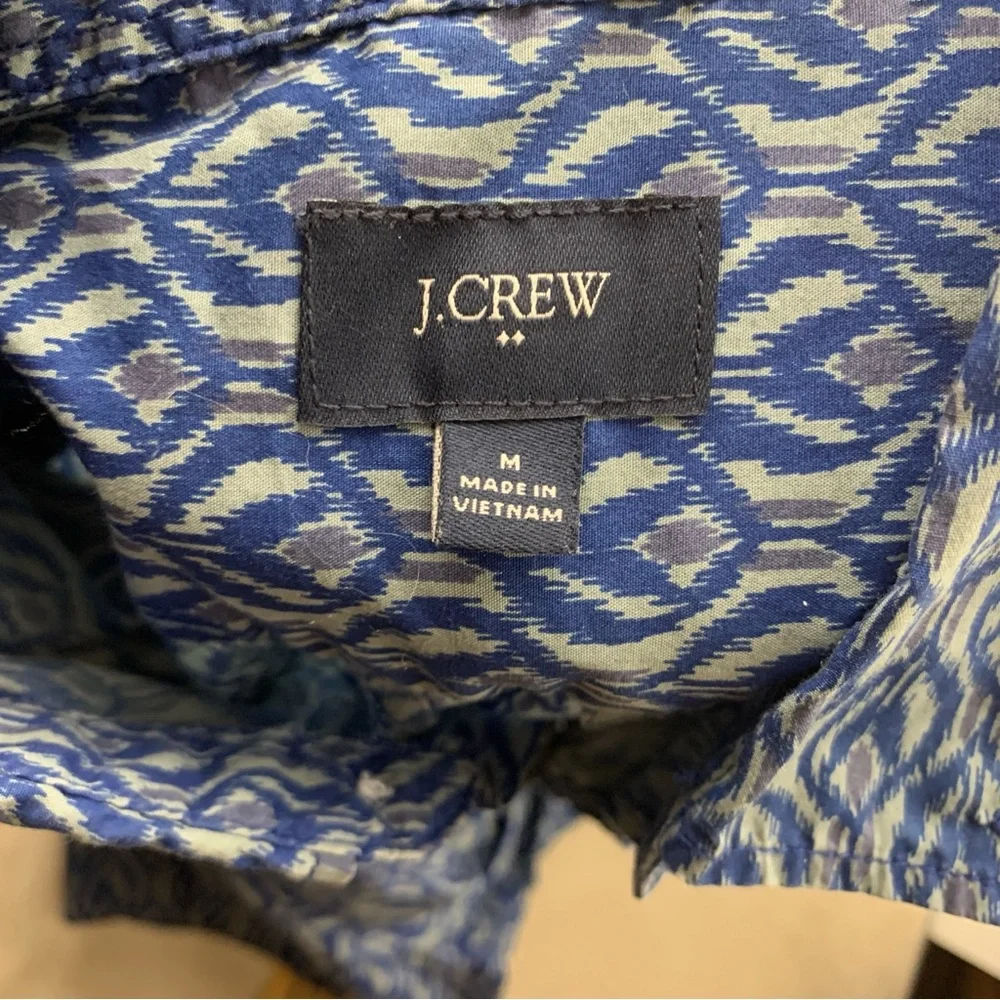 J Crew Men‎ Size Medium Shirt Short Sleeve Top Blue Gray Printed Stretch Flex